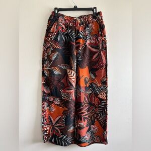 Cynthia Rowley Linen Pants Floral Pattern sz L Red Orange Black